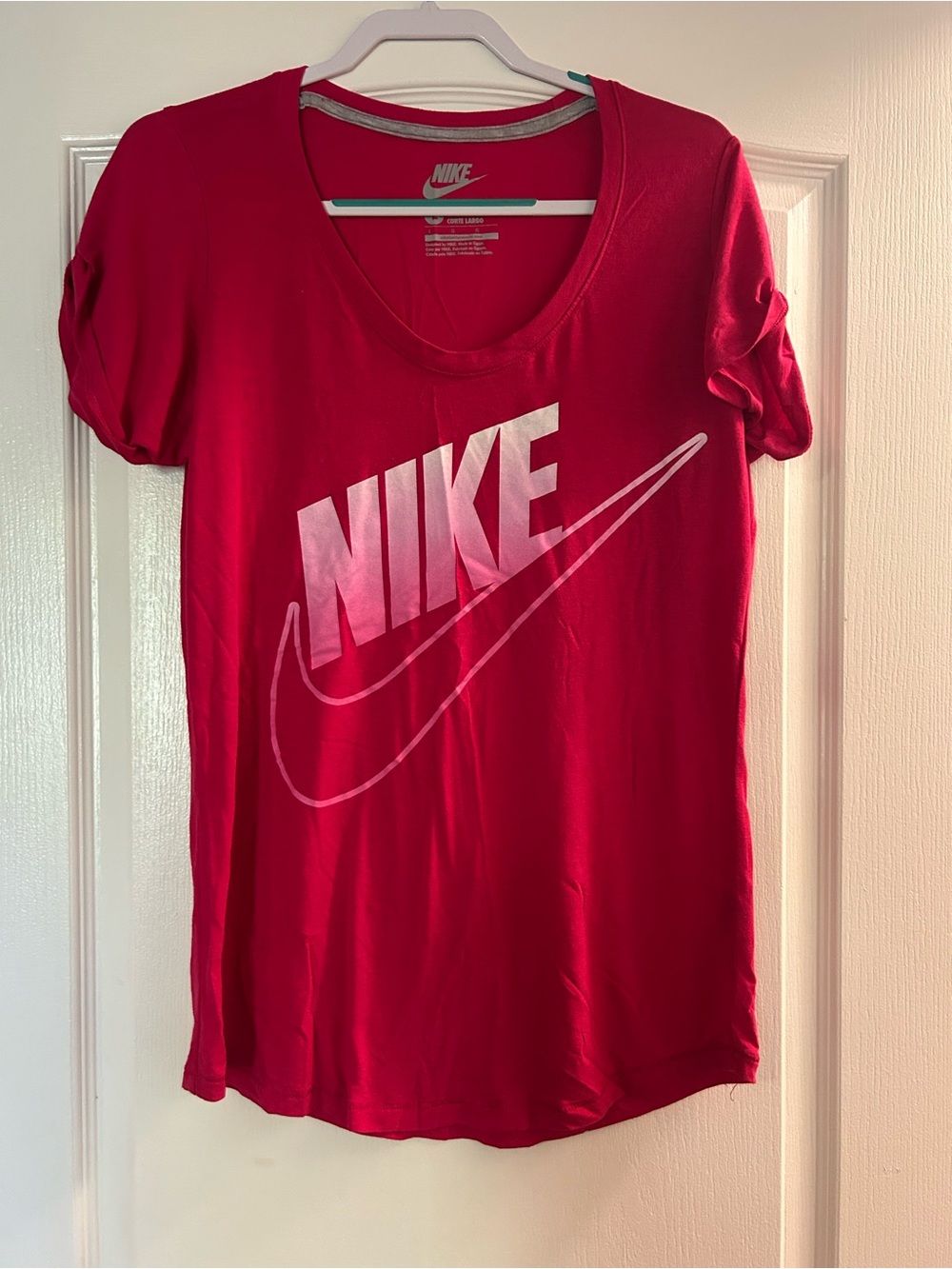 Nike Women's Red Scoop Neck Tee with White Logo